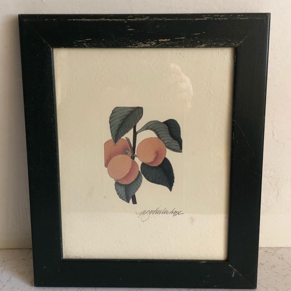Vtg PEG WHEELER HOPE Framed peaches print embossed mat distressed black frame - Picture 4 of 10
